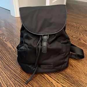 Leibskind Black Nylon Backpack. Leather details. Many pockets.